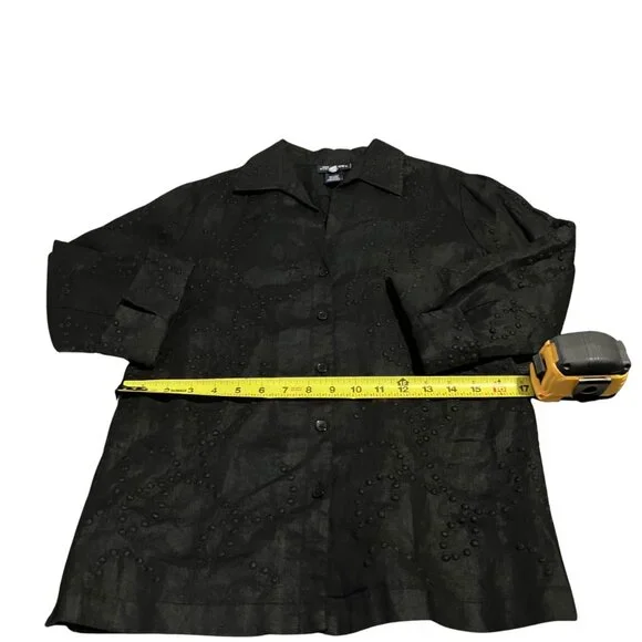 Jones New York Signature Black Linen Textured Shirt (Petite P/M) - Picture 9 of 9